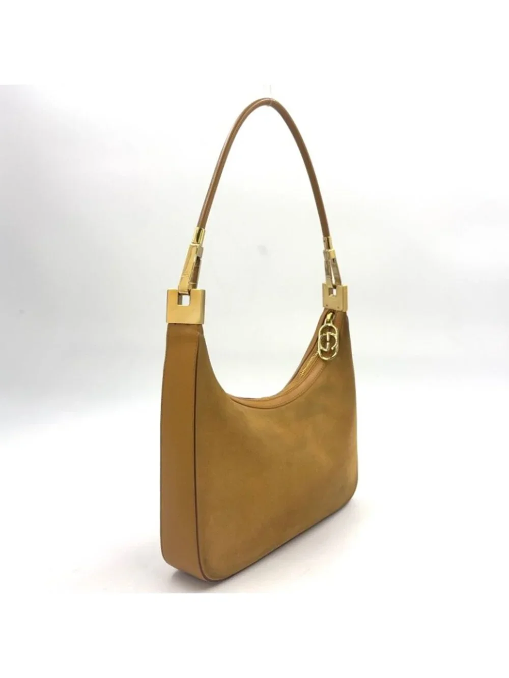 ★SOLD★ Gucci Suede Hobo Leather Light Brown Shoulder Bag Gold - Picture 2 of 15